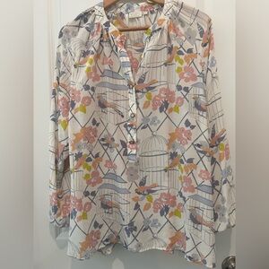 Spartina 449 Silk Long Sleeve Buttoned Blouse with Mandarin Collar